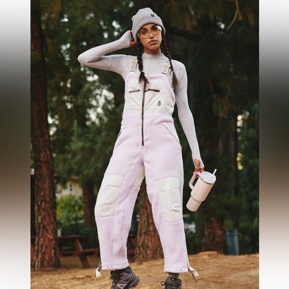 Free people fp movement hit the slopes Sherpa overalls rose quartz NWT